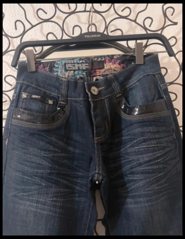 Calça jeans SMF Bootcut Nova com Etiqueta - Sequins & Denim Bruto - Tamanho 27 (36) – photo 2